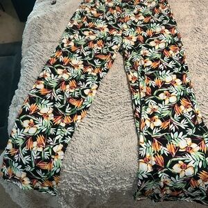 Joan Vass Tropical Wide Leg Pants | Black Floral | L